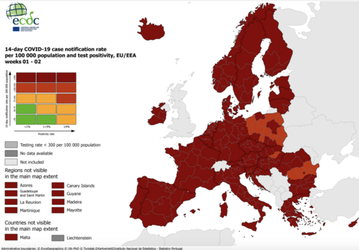 La mappa europea dei contagi