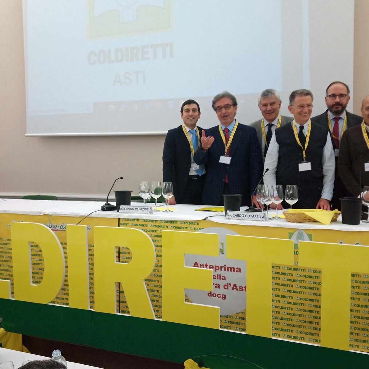 Da sx Diego Furia, Riccardo Cotarella, Marco Reggio, Vincenzo Gerbi, Maurizio Rasero, Filippo Mobrici e Marcello Coppo