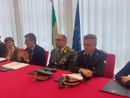 Il prefetto Ventrice, accanto a lui il questore Marina Di Donato e il comandante della Guardia di Finanza Antonio Garaglio Il prefetto Ventrice, accanto a lui il questore Marina Di Donato e il comandante della Guardia di Finanza Antonio Garaglio