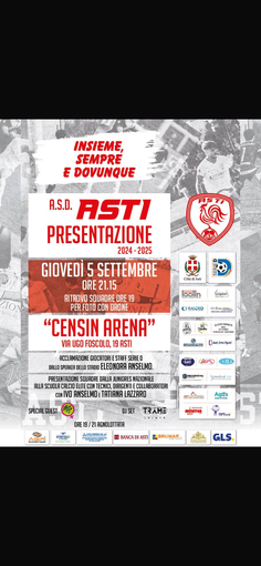 Asti Calcio: la presentazione ufficiale della società si terrà giovedì 5 settembre alle 21:15 presso lo Stadio Censin Bosia Asti Calcio: la presentazione ufficiale della società si terrà giovedì 5 settembre alle 21:15 presso lo Stadio Censin Bosia