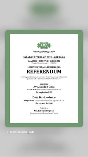Referendum, ad Asti una lezione pubblica per approfondire le ragioni del Sì e del No