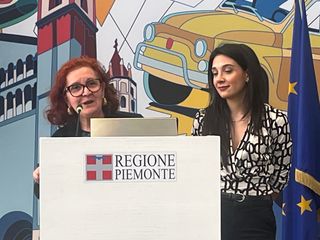 Elena Salvadore vice presidente Anffas di Asti e Lucia Lammino educatrice professionale e supervisore del progetto durante la presentazione a Torino