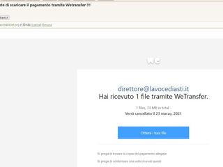 Lo screenshot della mail arrivata alla nostra redazione