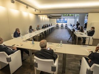 Un momento dell'assemblea tenuta oggi a Palazzo Banca d'Alba