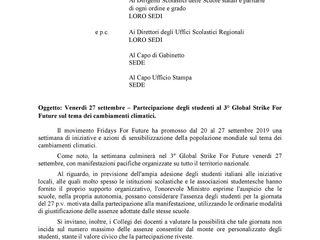 Copia della circolare inviata alle scuole