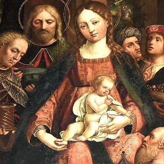 Particolare dell'Adorazione dei Magi, polittico di Gandolfino nella Collegiata di Asti