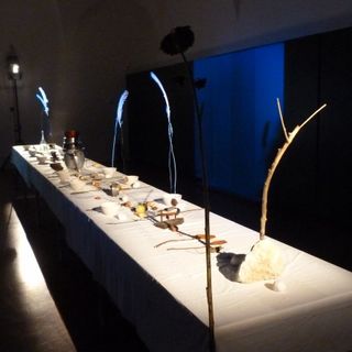 L'installazione &quot;La mensa di San Francesco&quot;, tavola &quot;francescana&quot; apparecchiata con elementi naturali come rami, foglie e piume che verrà allestita allo Spazio Kor