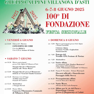 Villanova d’Asti, tre giorni di festa per i 100 anni dalla fondazione del gruppo alpini del paese