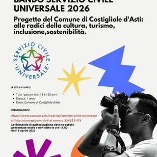 Servizio civile 2026: Costigliole d’Asti 'apre' su cultura e sostenibilità