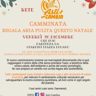 Asti si muove sostenibile: Camminata “Regala aria pulita questo Natale”