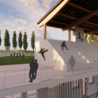 Un render che mostra come sarà la futura tribuna