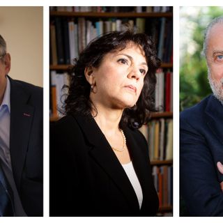 Nel collage, da sinistra: Alessandro Barbero, Donatella Di Cesare e Aurelio De Laurentiis