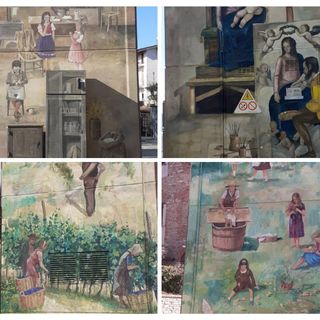 Un collage di immagini relative l'opera di street art realizzata a Montabone