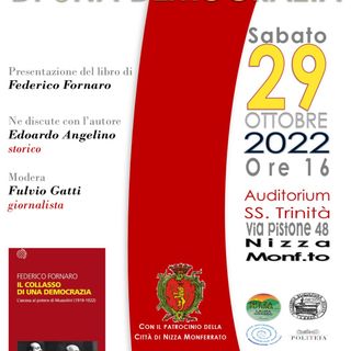 Il 29 ottobre a Nizza Federico Fornaro presenterà &quot;Il Collasso di una democrazia&quot;