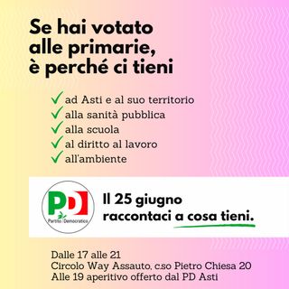 &quot;Se hai votato alle primarie, è perché ci tieni&quot;: ad Asti incontro pubblico di confronto