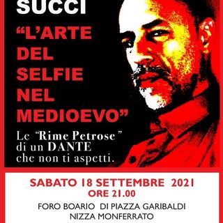 La locandina dello spettacolo &quot;L'arte del selfie nel Medioevo&quot; in programma a Nizza Monferrato