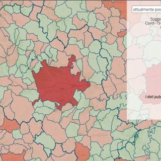 Stralcio della mappa interattiva della Regione Piemonte sui contagi covid