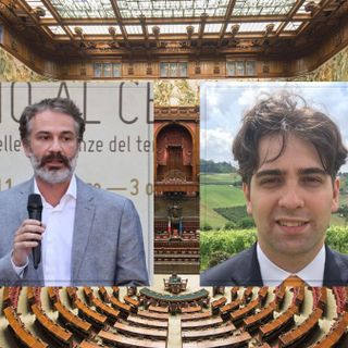 Nel fotomontaggio Andrea Giaccone (immagine a sinistra) e Paolo Romano con, sullo sfondo, l'aula di Montecitorio
