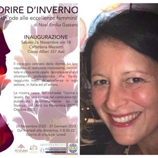 La locandina della mostra di Noel Emilia Gazzano (nella immagine di destra)