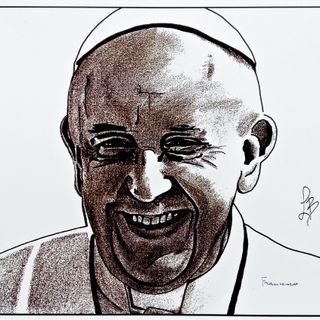 Il volto di Papa Bergoglio nella 'interpretazione' del disegnatore astigiano Lorenzo Barruscotto