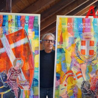 L'artista astigiano Filippo Pinsoglio, Maestro del Palio 2021, in cosa tra i due drappi da lui realizzati