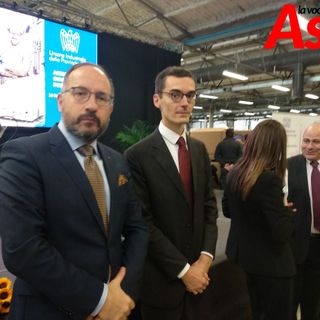 Sindaco di Asti e presidente della Provincia ritratti nel corso di un evento organizzato dall'Unione Industriale nel novembre 2019