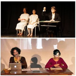 Collage di immagini di scena degli spettacoli de &quot;I Sacchi di Sabbia&quot;