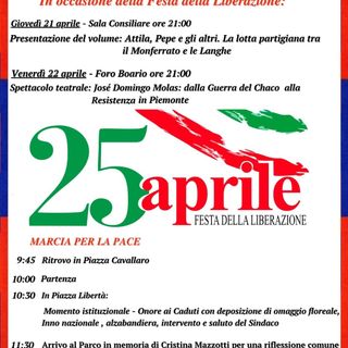 La locandina con il programma per il 25 aprile, festa di Liberazione