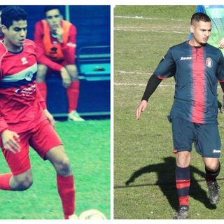 Yassine 'Yasso' Mahboub con le due maglie della sua carriera calcistica. A sinistra con quella dei 'Villans', a destra con quella dello Spartak San Damiano