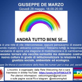“Andrà tutto bene se …”, incontro online con l'economista Giuseppe De Marzo.