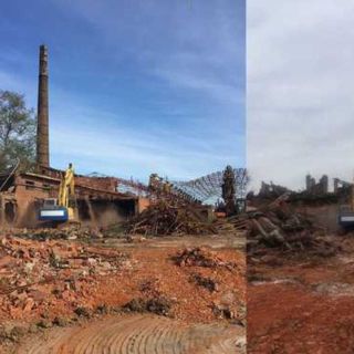 Demolizione ciminiera ex fornace di Valfenera