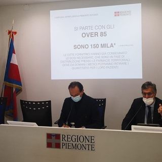 Il presidente Cirio e l'assessore alla Sanità Icardi nel corso della conferenza stampa