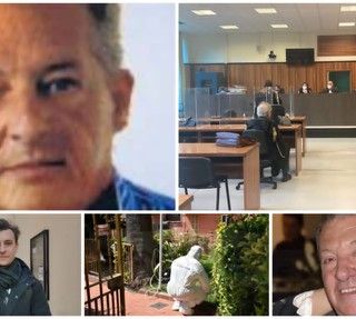 Collage fotografico di fatti e persone relativi l'omicidio Amoretti