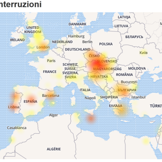 La mappa dei malfunzionamenti monitorati in tempo reale dal sito Downdetector