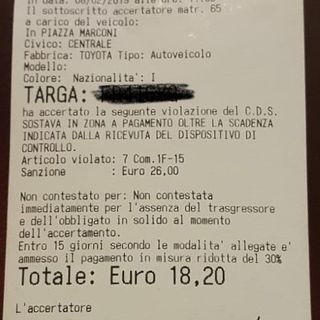 La multa comminata all'auto con i simboli del Comune di Asti