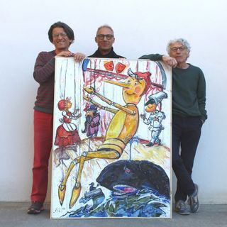 Pinsoglio (al centro), ritratto con Graziano Delmastro (alla sua destra) e Gianfranco Miroglio