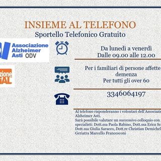 L’Associazione Alzheimer Asti ha attivato uno sportello telefonico di supporto