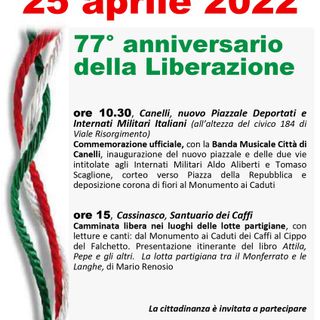 Gli appuntamenti canellesi per le celebrazioni del 25 aprile