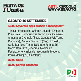Il programma odierno della Festa dell'Unità di Asti