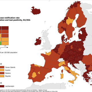 La mappa dei contagi in Europa diffusa dal Ecdc