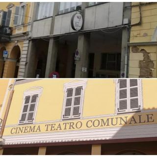 Il cinema-teatro del paese e la chiesa della Confraternita (foto a fine articolo) prima e dopo i restauri