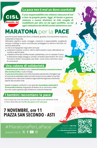 Asti corre per la pace: la “Maratona per la Pace” della CISL fa tappa in Piazza San Secondo