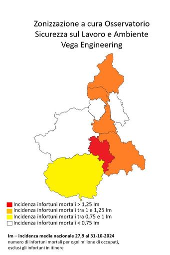 Morti sul lavoro: il Piemonte è in zona gialla con un’incidenza di mortalità sul lavoro inferiore alla media nazionale Morti sul lavoro: il Piemonte è in zona gialla con un’incidenza di mortalità sul lavoro inferiore alla media nazionale