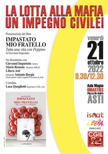 La locandina di presentazione dell'incontro in programma nell'Aula Magna dell'Università di Asti