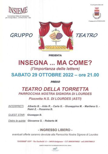 Sabato sera al Teatro della Torretta "Insegna ... ma come?" Sabato sera al Teatro della Torretta "Insegna ... ma come?"