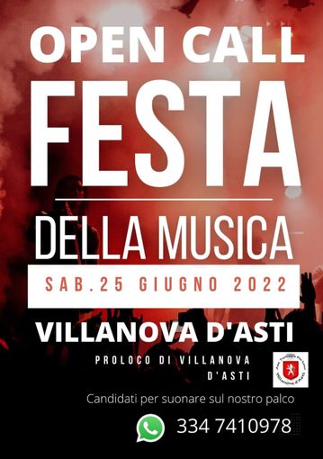 A Villanova a fine giugno arriverà la Festa della Musica, con Open Call