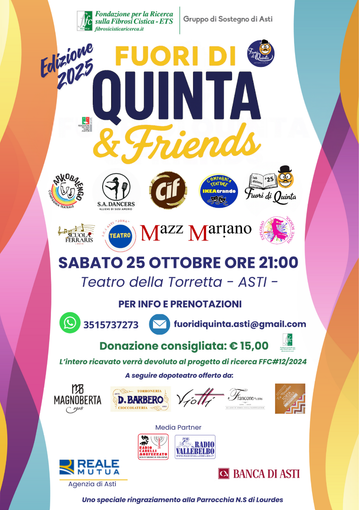 “Fuori di Quinta & Friends”: una serata di spettacolo e solidarietà per la ricerca sulla fibrosi cistica “Fuori di Quinta & Friends”: una serata di spettacolo e solidarietà per la ricerca sulla fibrosi cistica