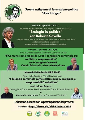 Asti. Nasce la Scuola Politica “Alex Langer”: ecologia, partecipazione e responsabilità collettiva