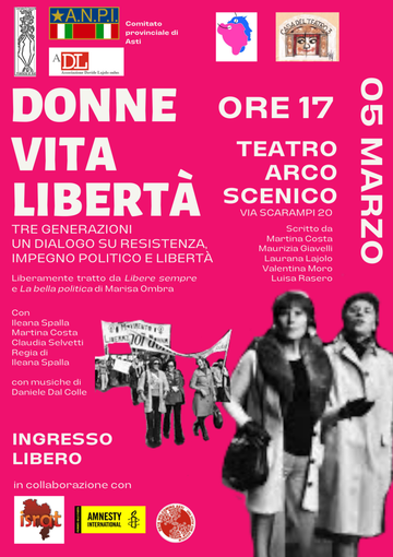 Domenica all'Arcoscenico lo spettacolo "Donne, vita, libertà" Domenica all'Arcoscenico lo spettacolo "Donne, vita, libertà"