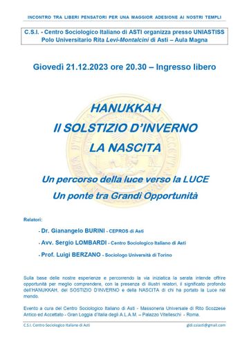 Asti: un convegno sulle feste della luce tra Hanukkah, solstizio e Natale